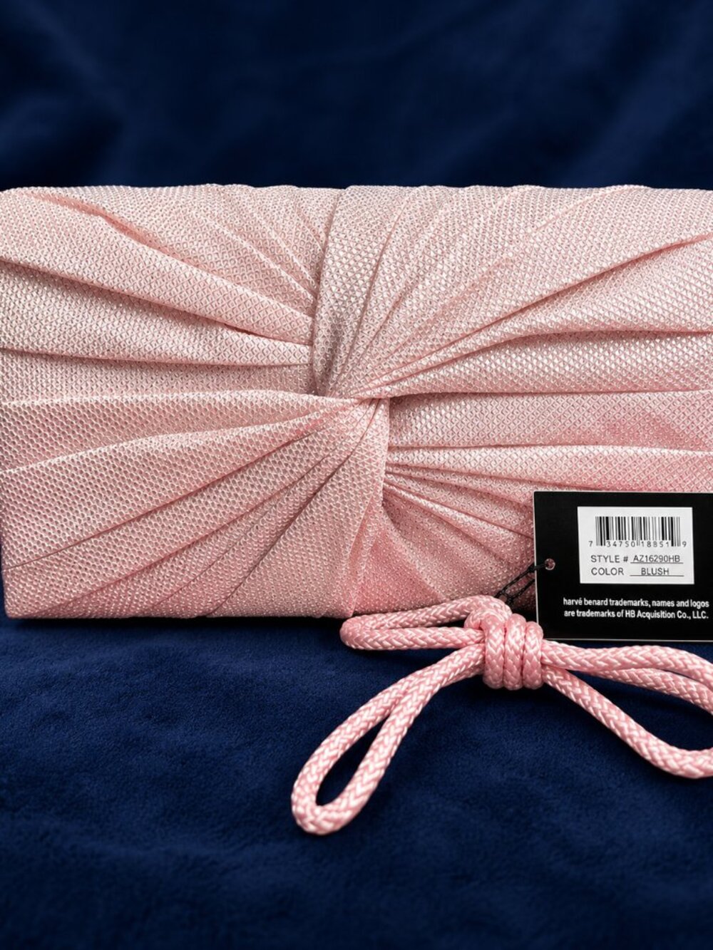 Harvé Benard Blush Pink Evening Clutch Purse NWT | Satin Pleated Knot Front Form - Picture 2 of 10